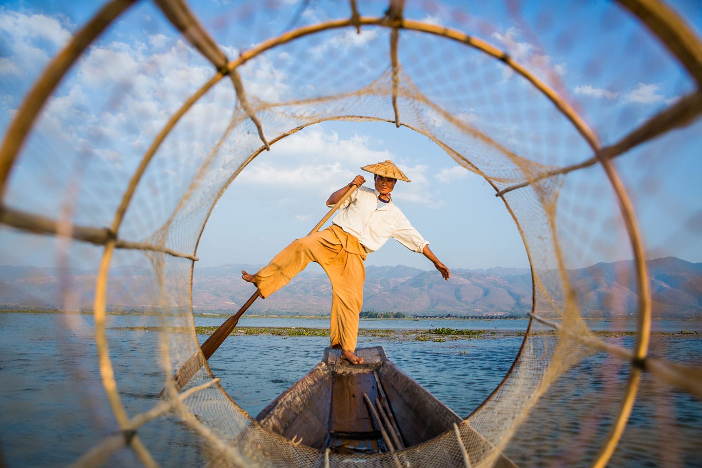 Man fishing on Inle Lake in Myanmar