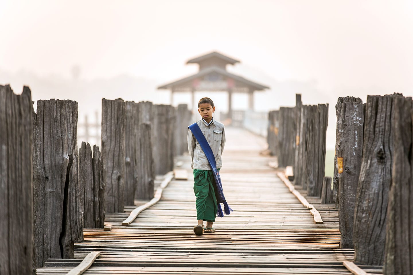 Young boy at U Bein Bridge, Myanmar