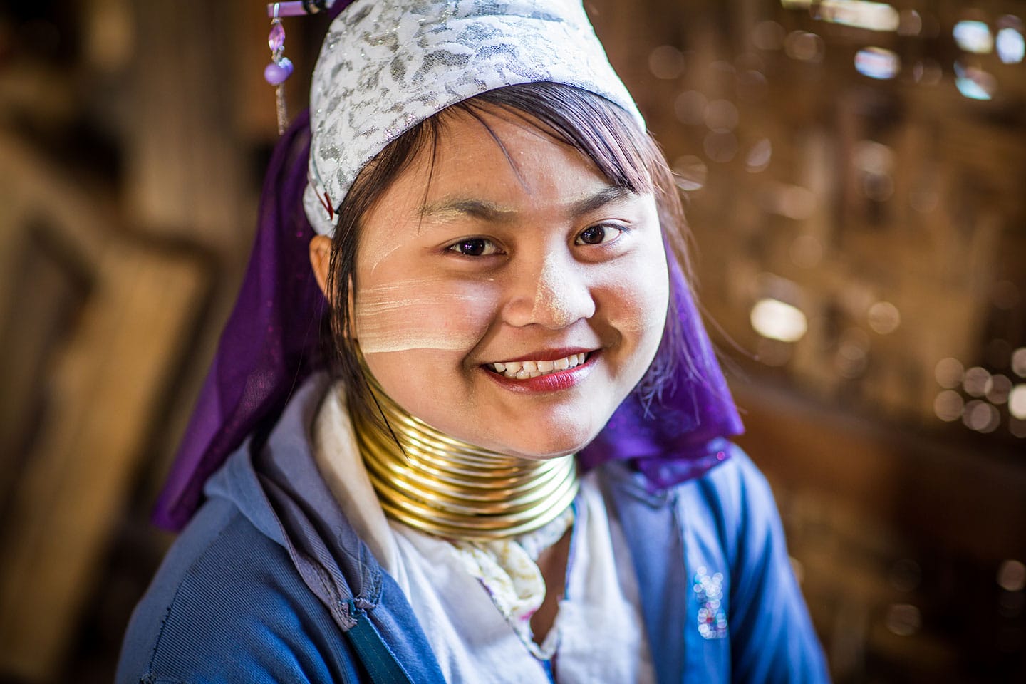 Young Kayan Long neck trail tribe girl in Myanmar