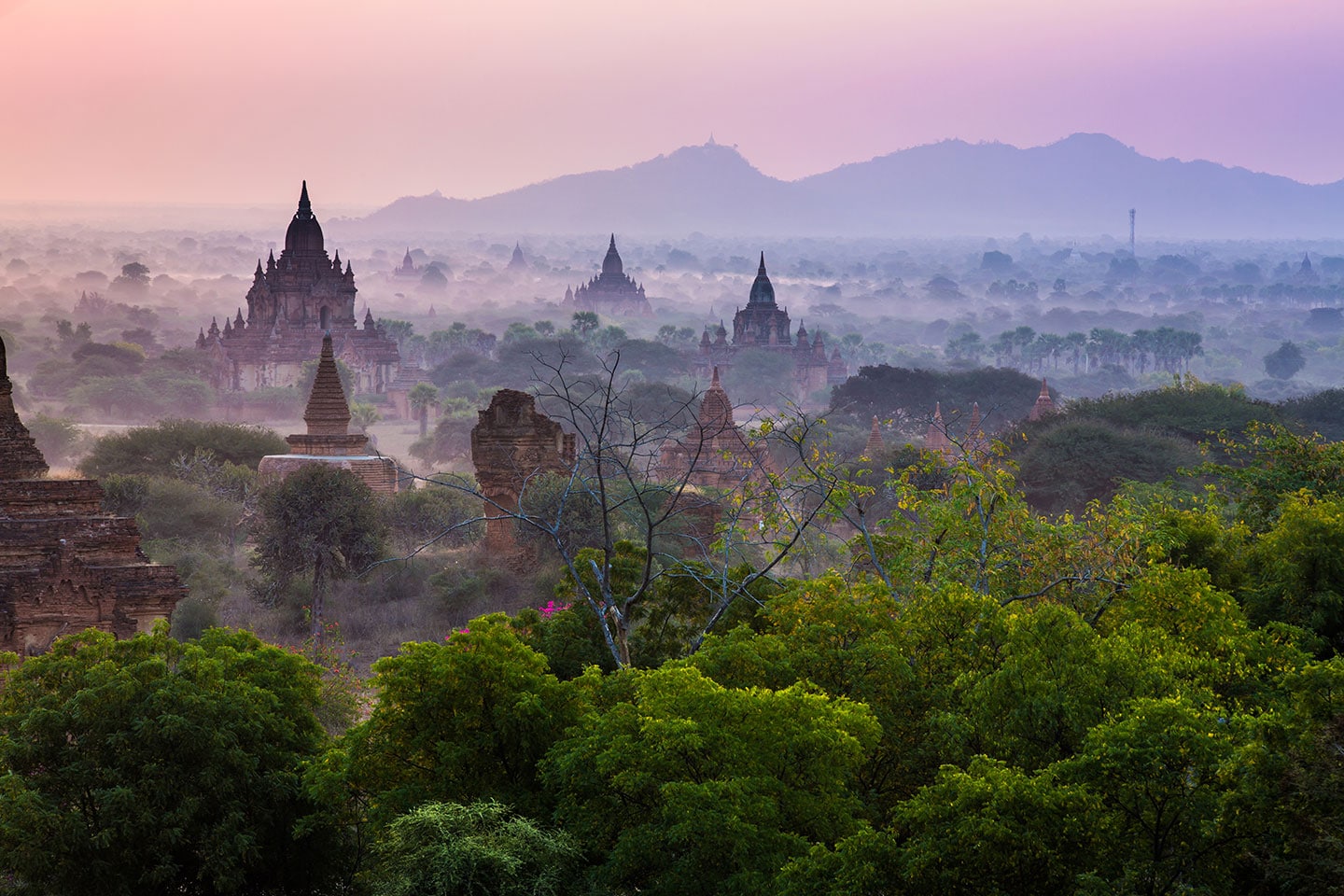 Sunrise over the temples of Bagan in Myanmar