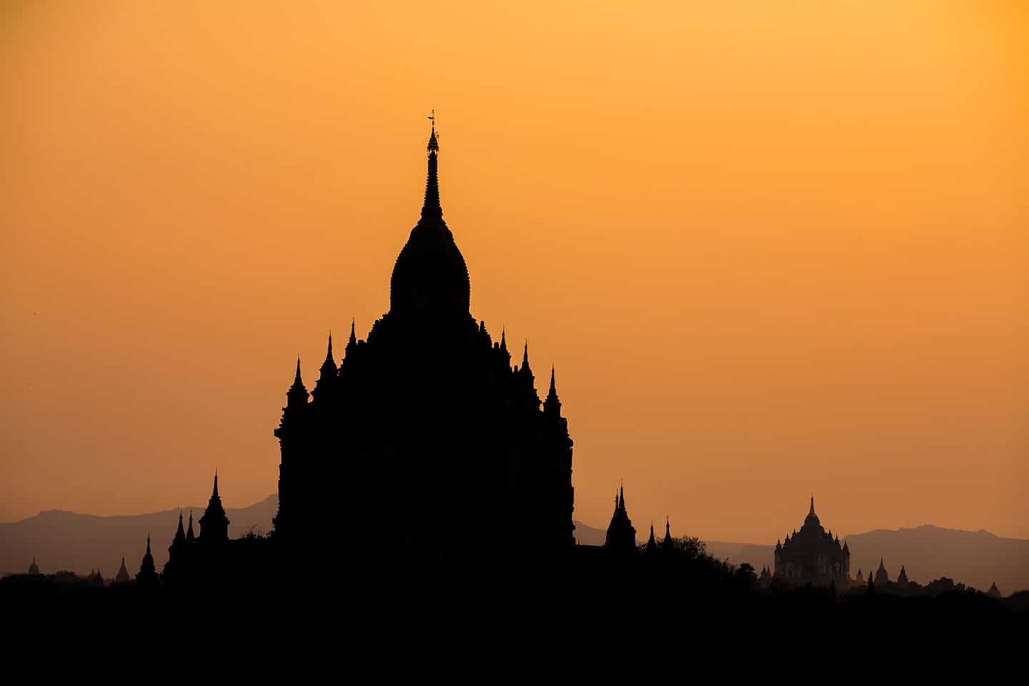 Sunset over a temple in Old Bagan, Myanmar