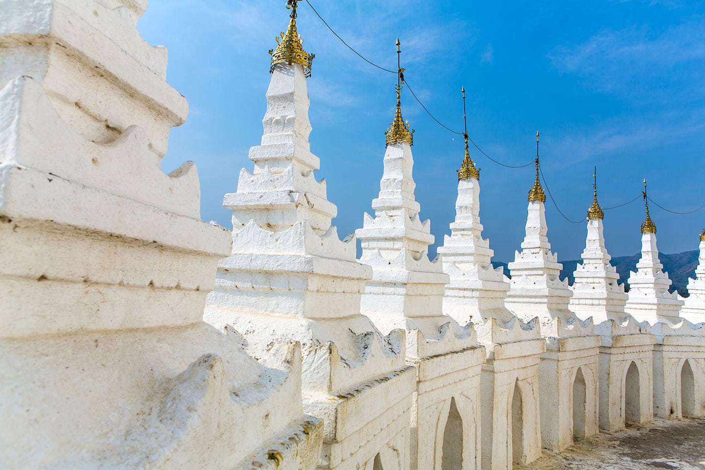 White temple of Hsinbyume Pagoda in Mandalay, Myanmar