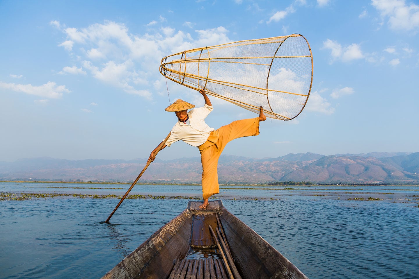 Fisherman at work at Inle Lake, Myanmar