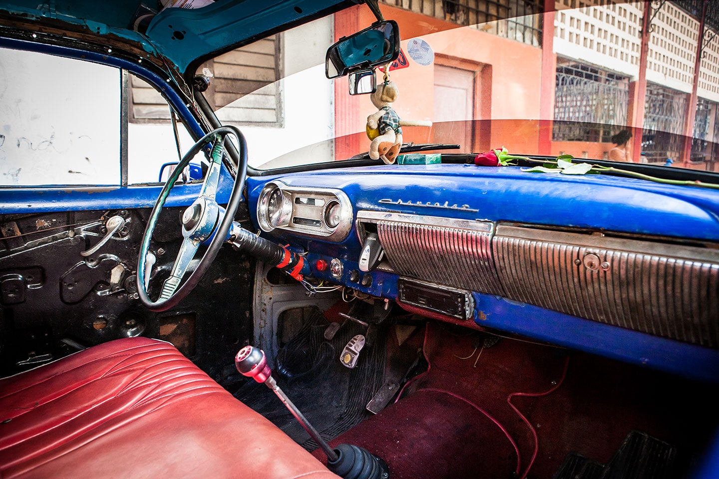 Inside of a vintage car in Havana, Cuba