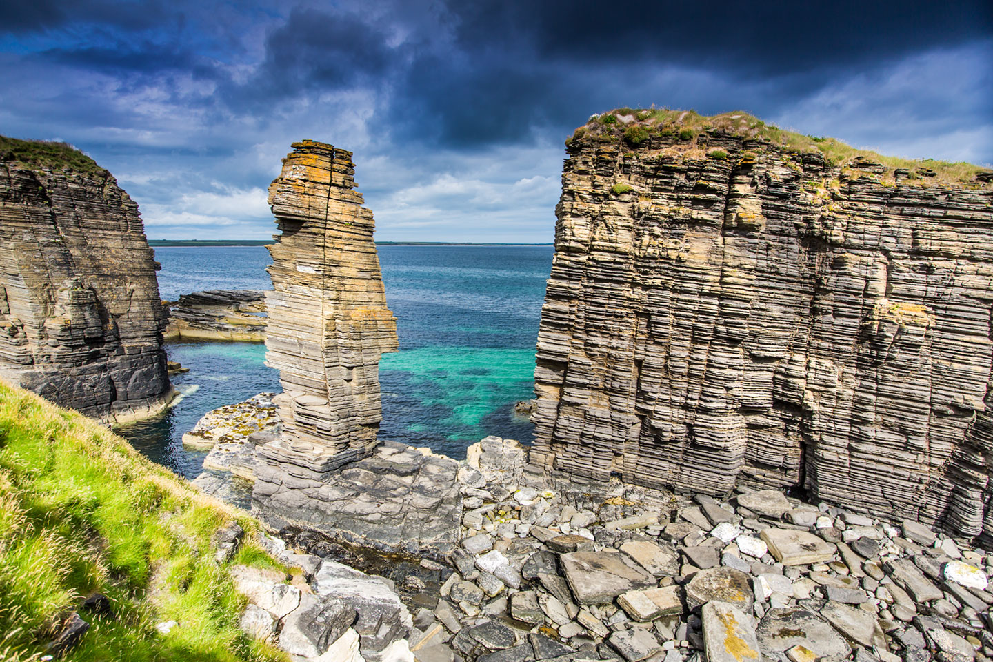 Travel photography of sea stacks at Wick, Scotland