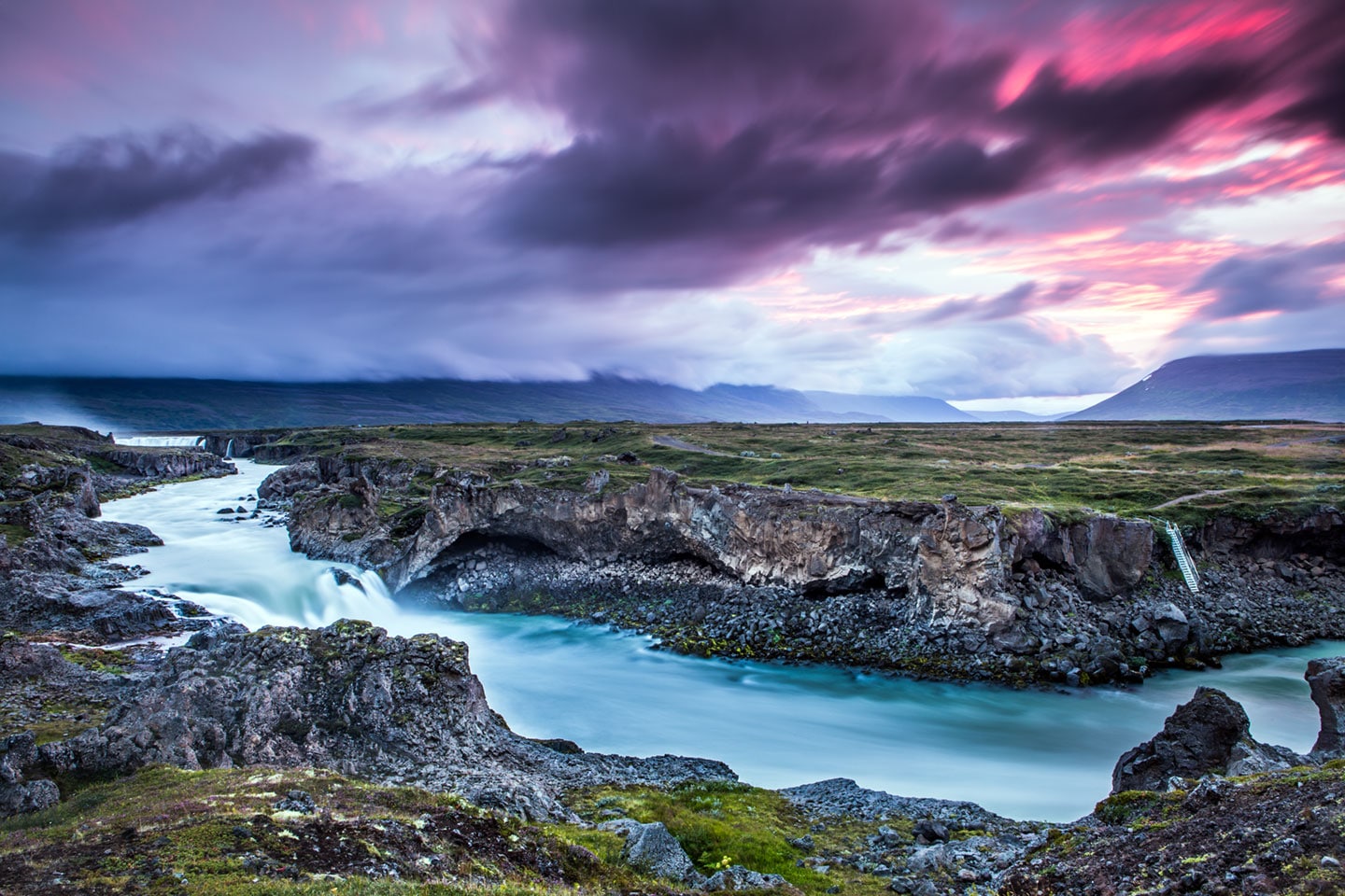 Godafoss watefall at sunset in northern Iceland