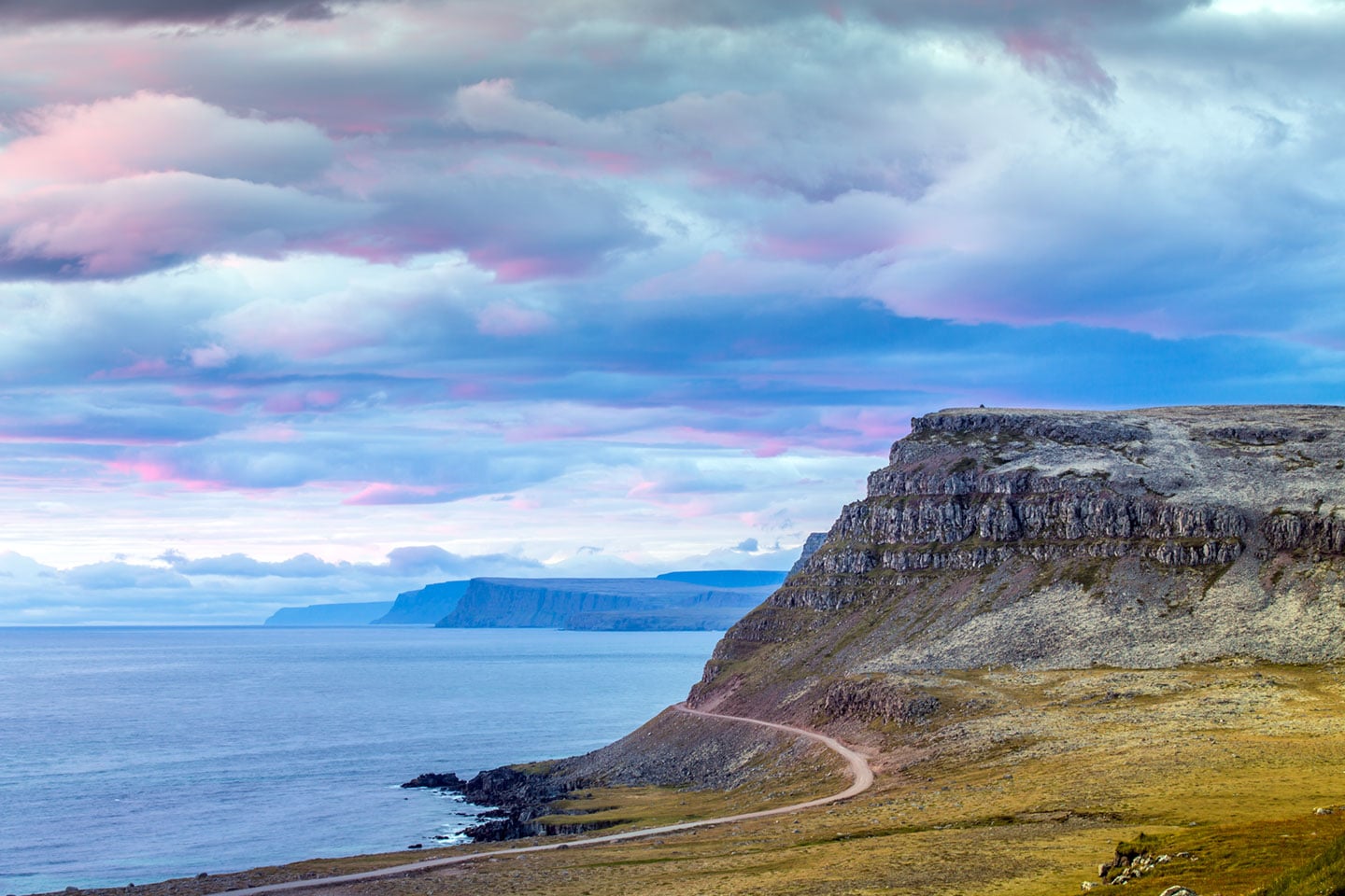 The west fjords of Iceland at sunset
