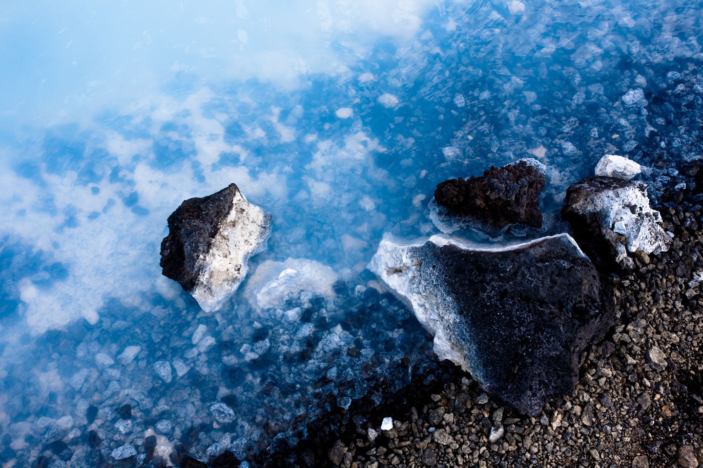 Salt crystals in the blue waters of the blue lagoon