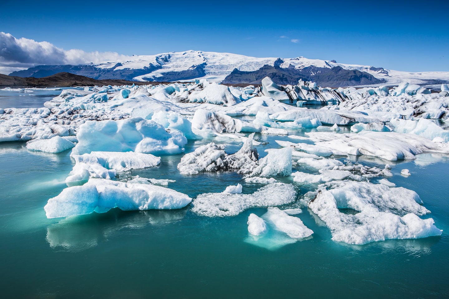 Jökulsárlón glacier with floating icebergs in Iceland