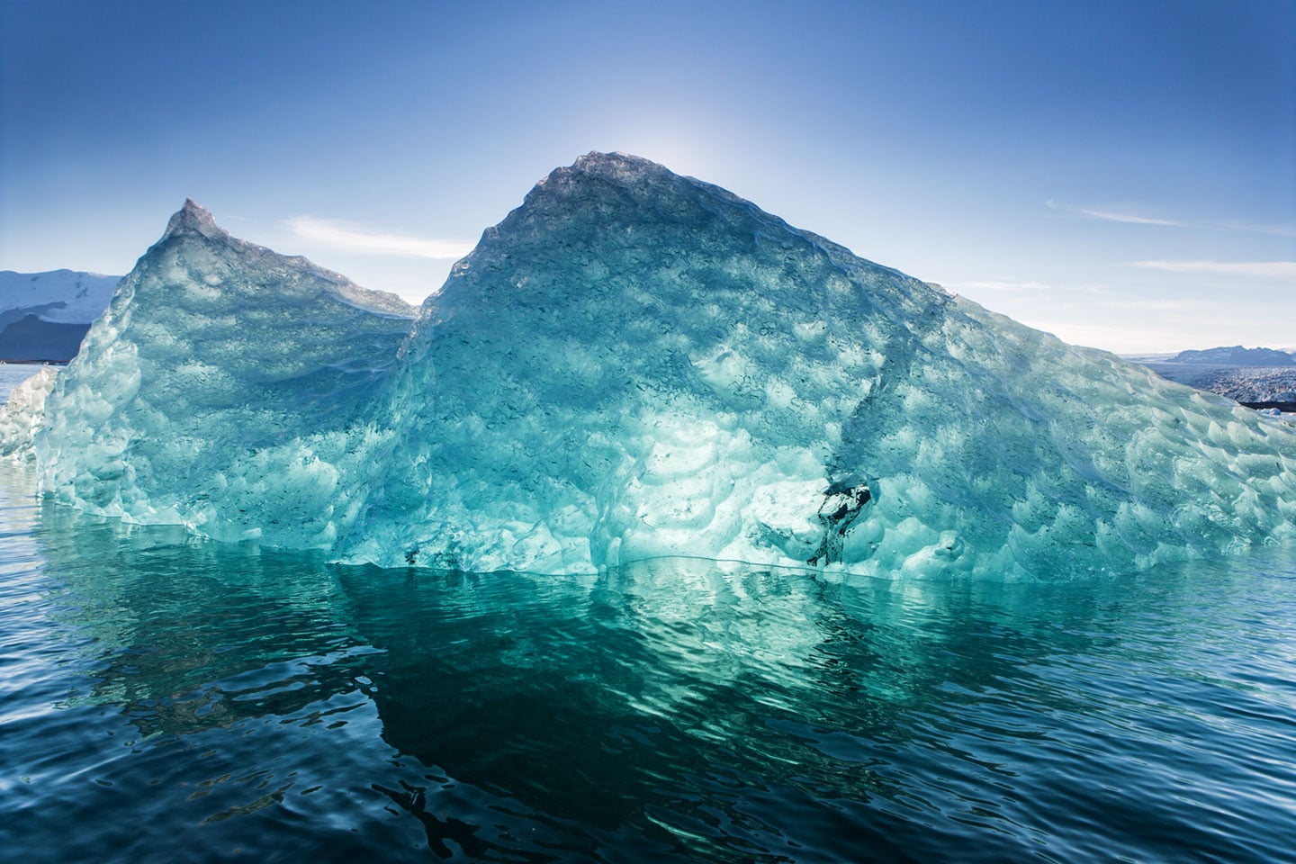 Floating iceberg with crystal clear ice in Jökulsárlón lagoon, Iceland