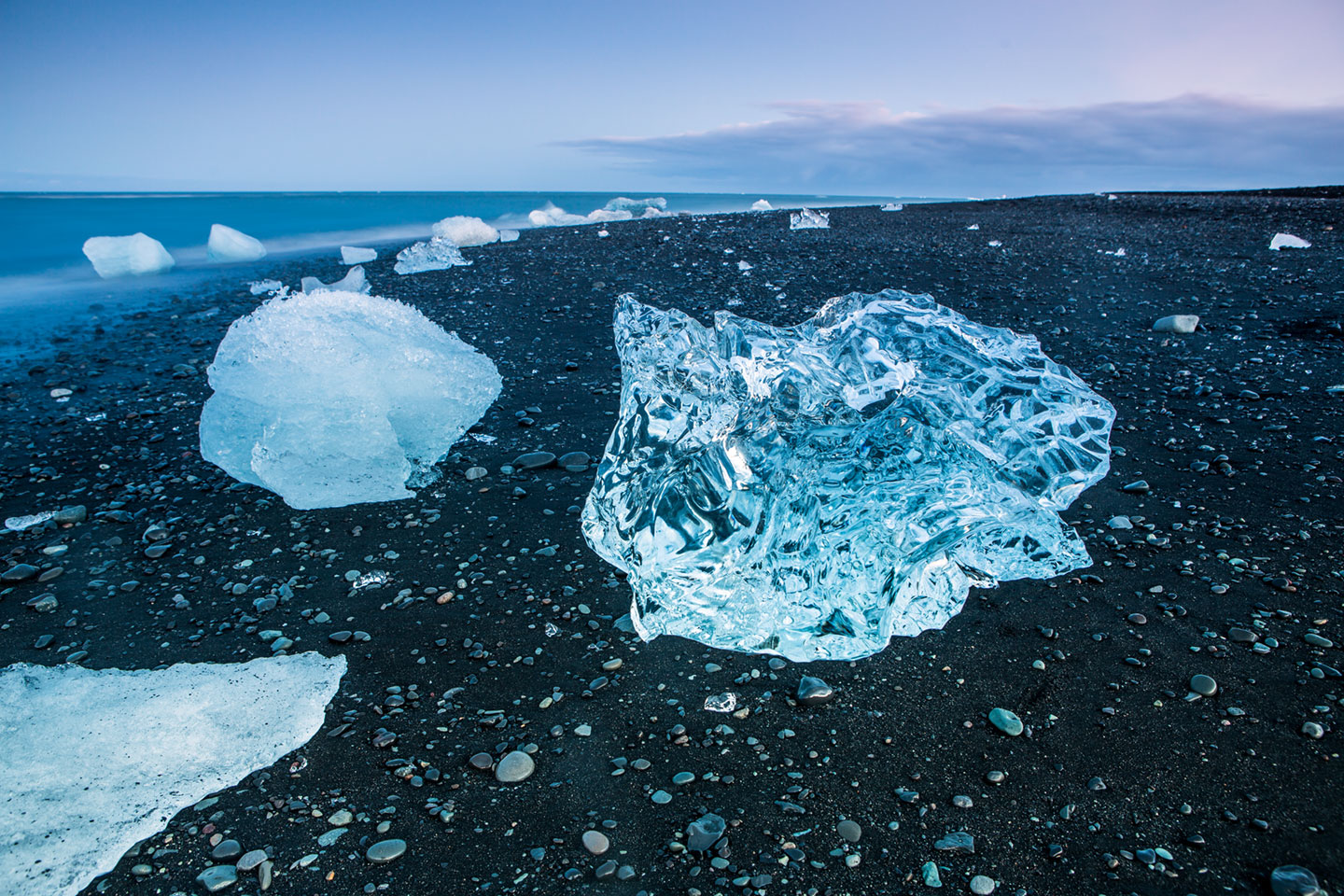 Ice on the black beach of Diamond beach, Iceland
