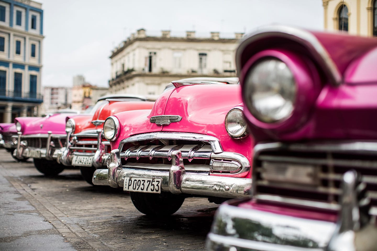 Pink old cars in the streets of Havana, Cuba
