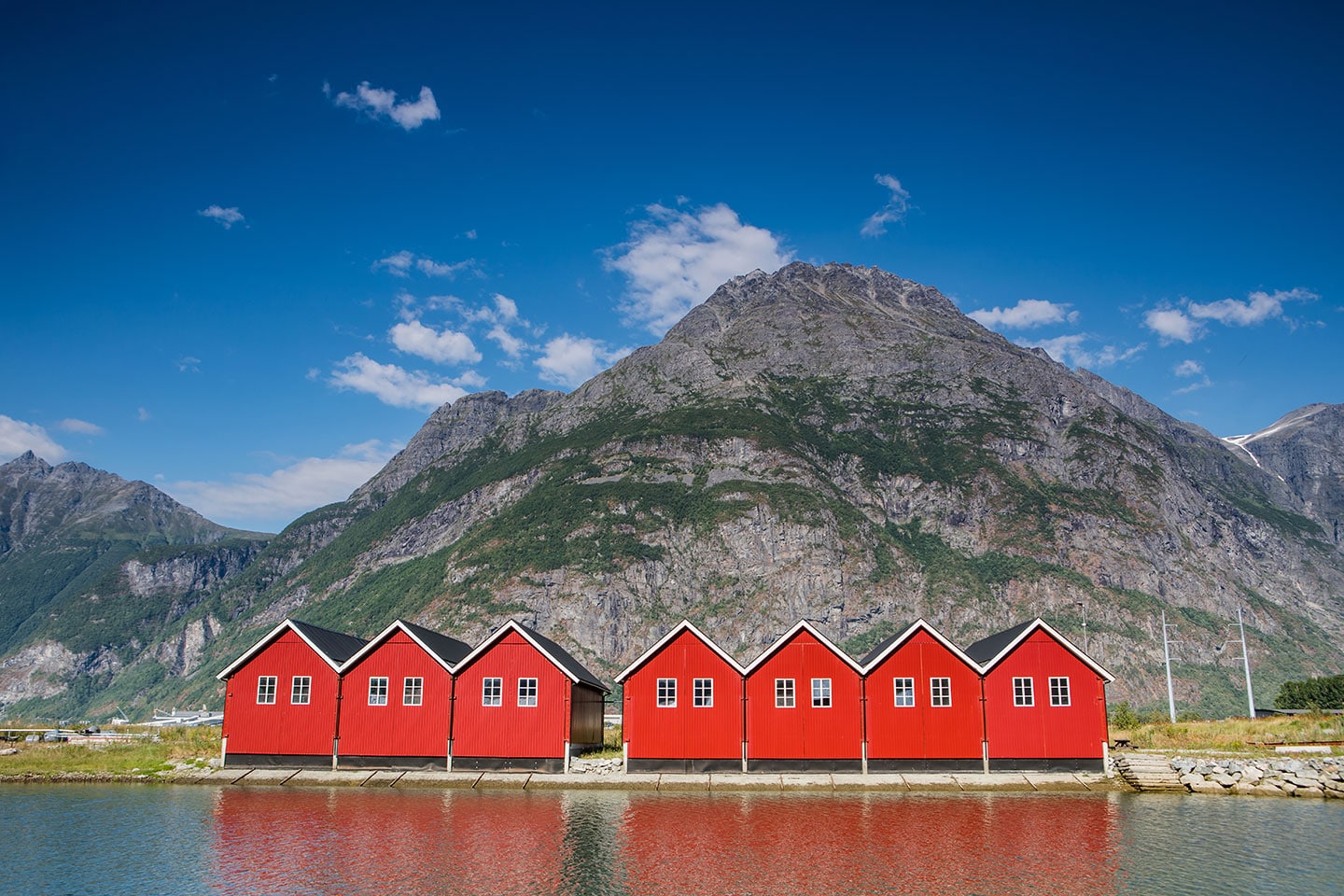 Red rorbuer houses at Sunndalsøra in Norway