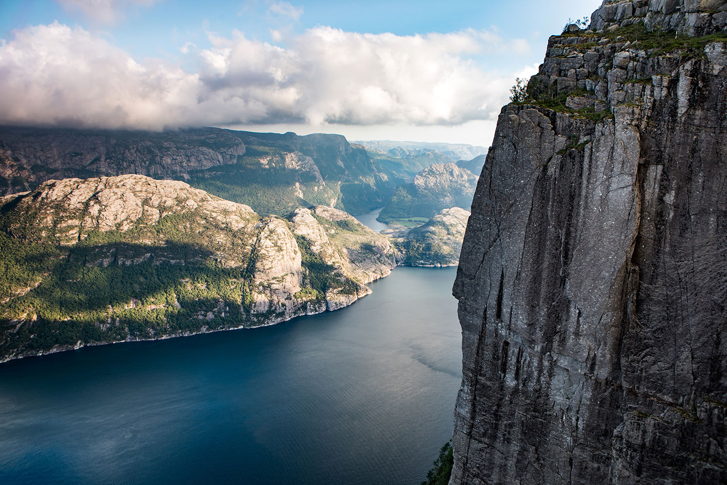 Sheer cliffs of Preikestolen in Norway