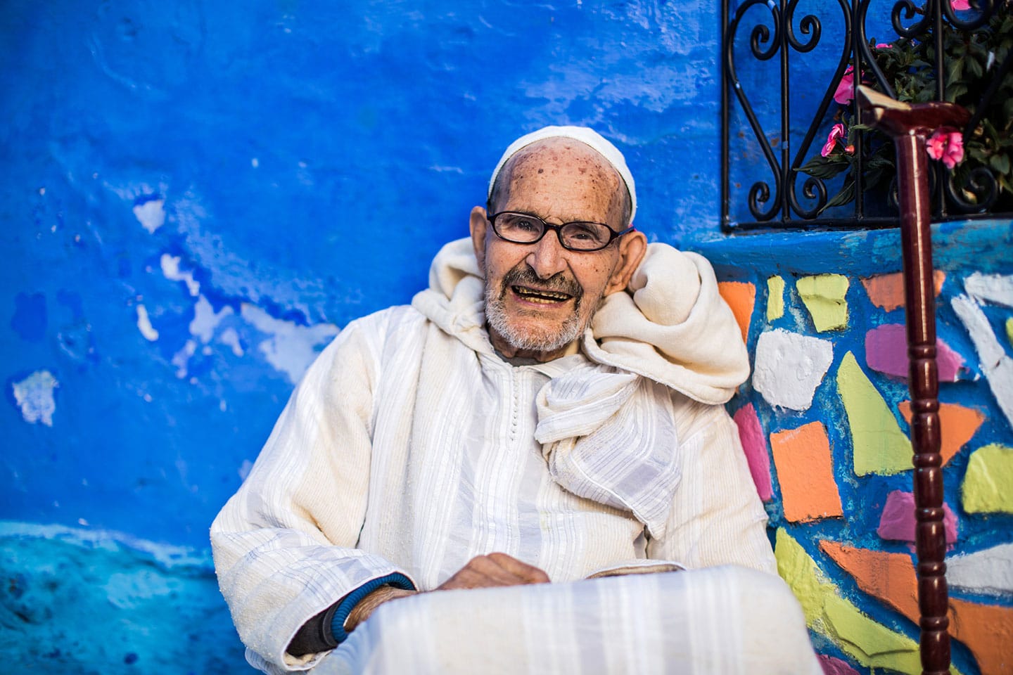 Old man in the streets of Chefchaouen, the blue village of Morocco