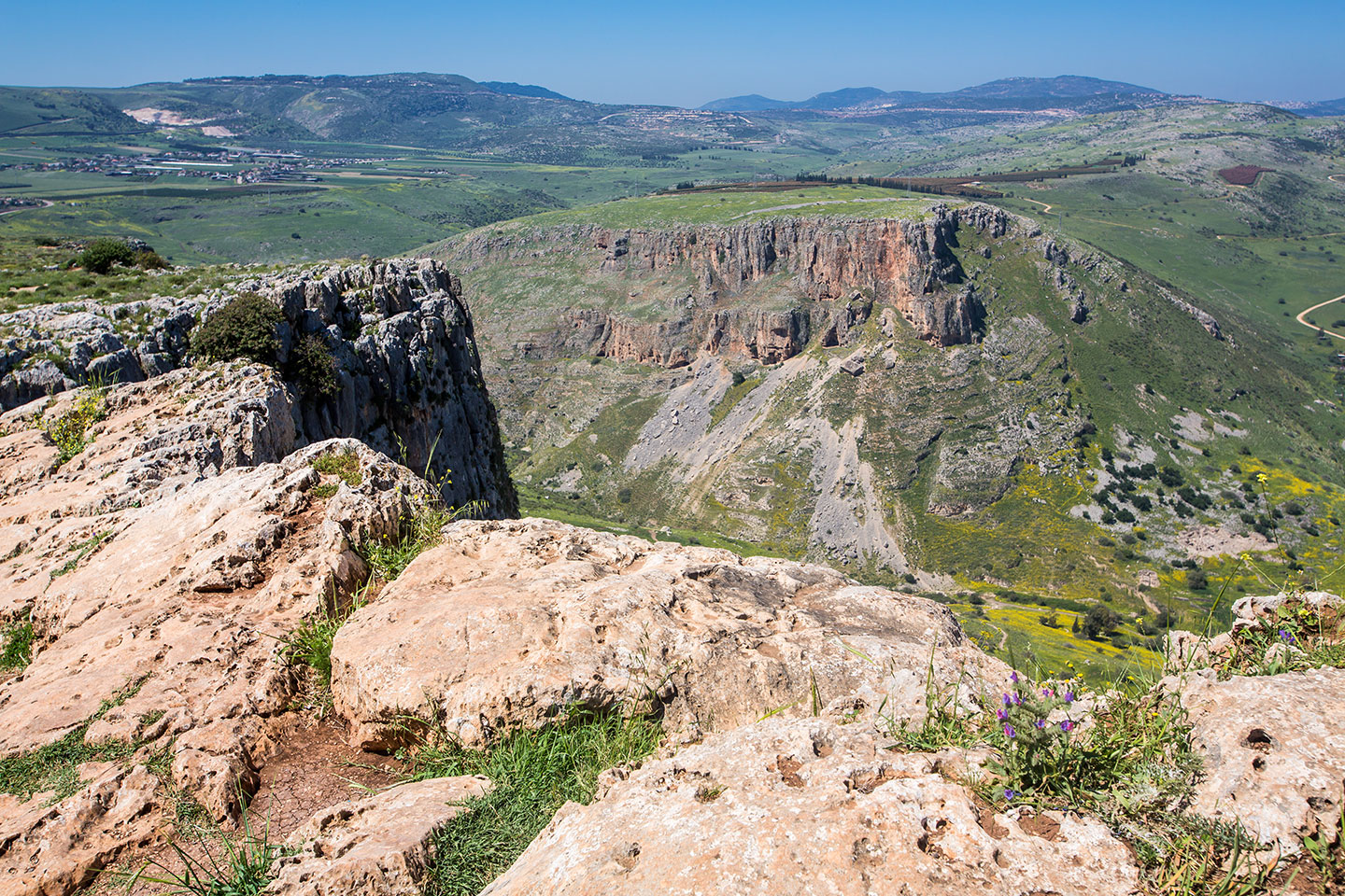The green Golan Heights in Israel from Mt Arbel