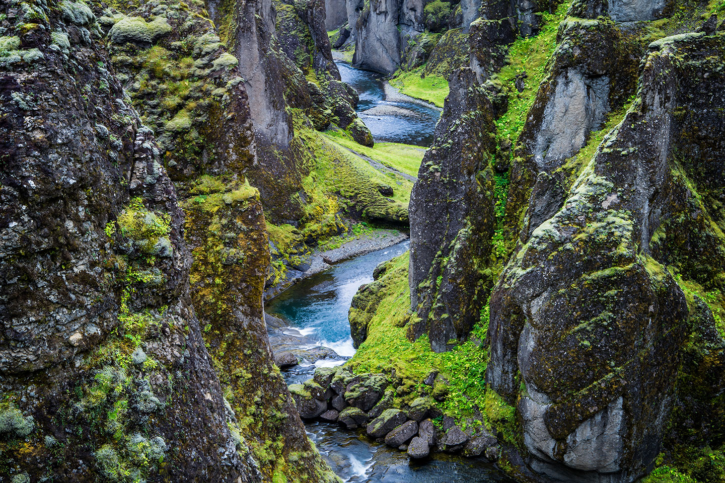 Lush canyon of Fjadrargljufur, Iceland