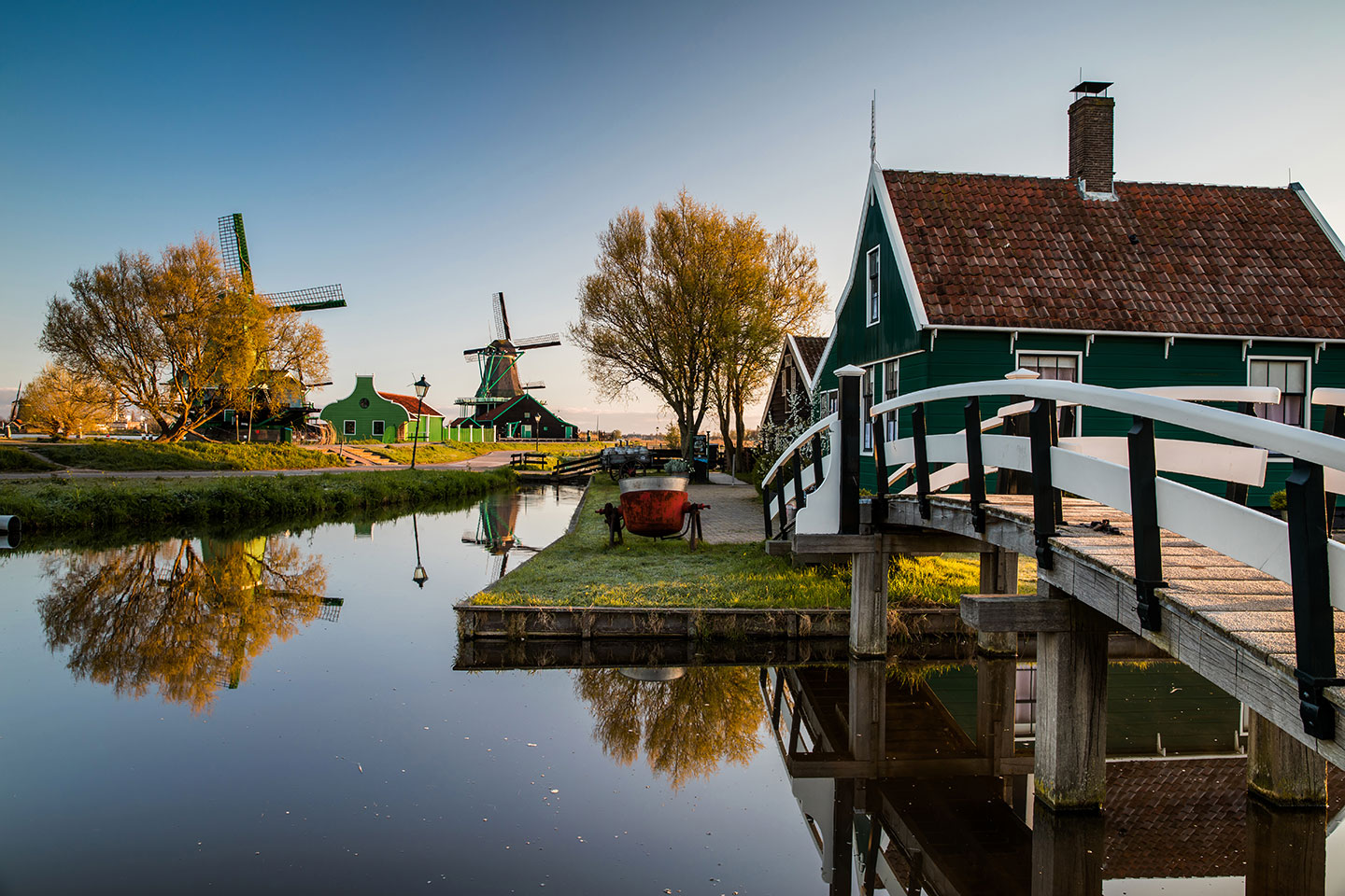 Iconic windmill village near Amsterdam, the Netherlands of Zaanse Schans