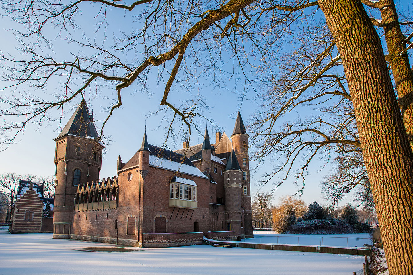 Travel photograhy of Heeswijk castle in the snow, the Netherlands