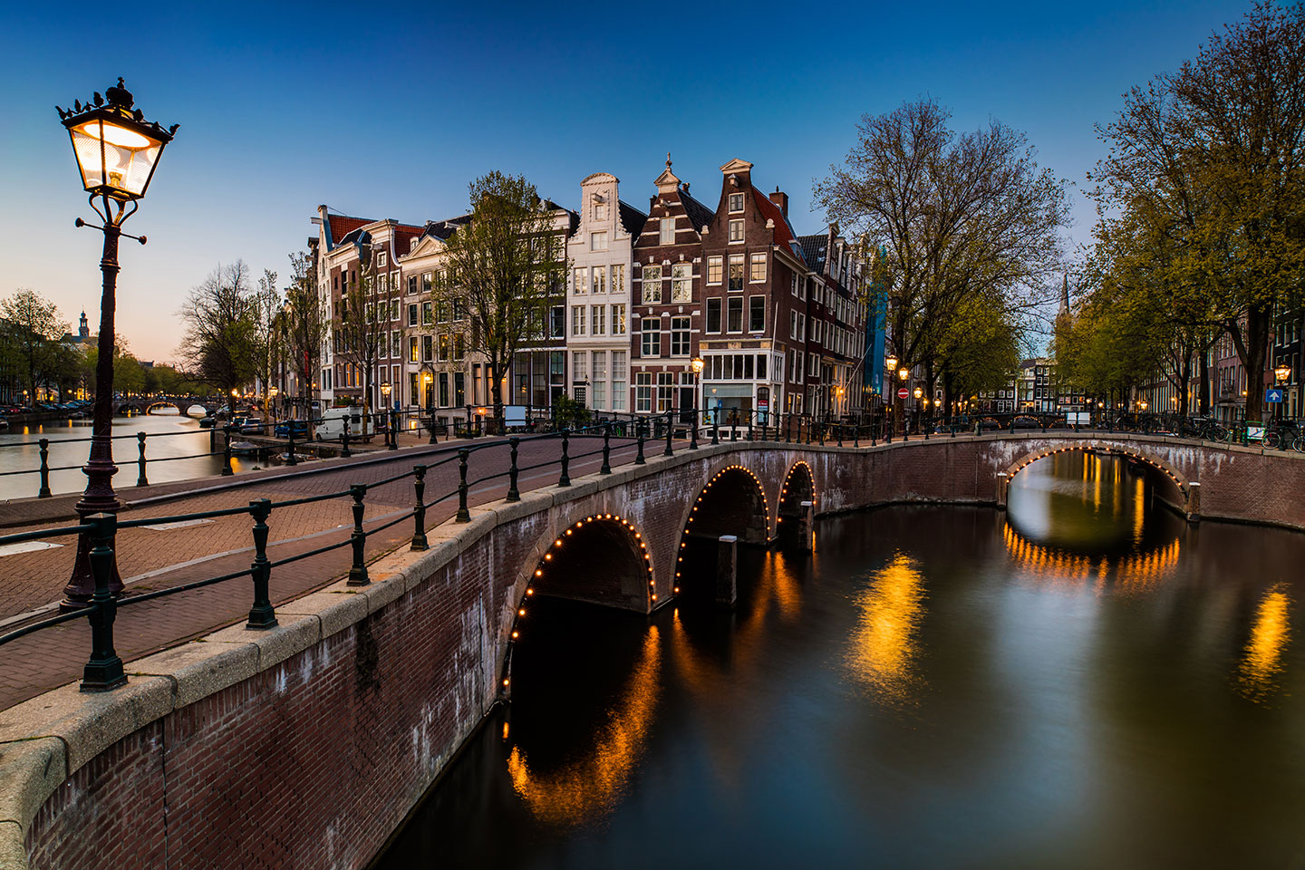 Amsterdam iconic architecture at sunset, the Netherlands