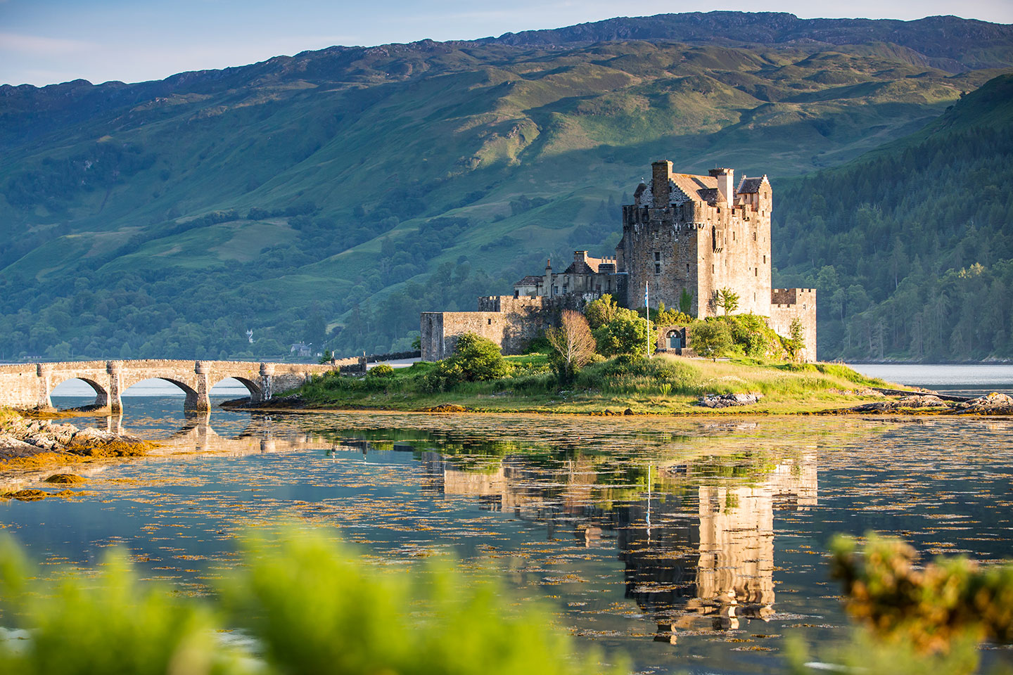 Eilean Donan castle with a reflection in the water, Scotland